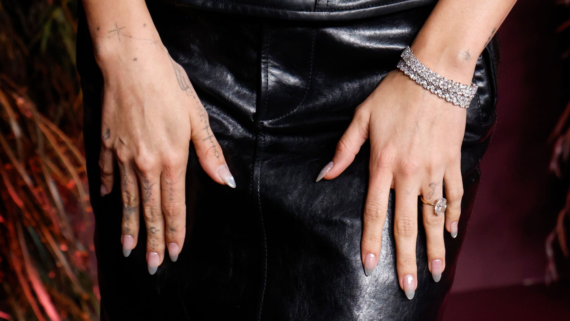 Hailey Bieber&#039;s glass slipper nails on the red carpet at the wsj magazine 2025 innovator awards 