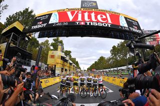 Geraint Thomas and Team Sky celebrates his overall victory at the Tour de France
