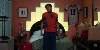 Troy (Donald Glover) wears spider-man pajamas in Community