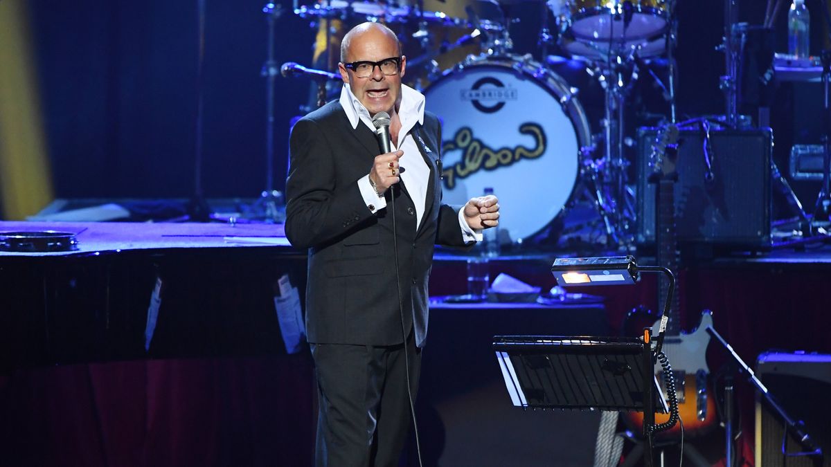 You&#039;ve Been Framed presenter Harry Hill on stage during the Prostate Cancer UK Royal Albert Hall concert in June 2022