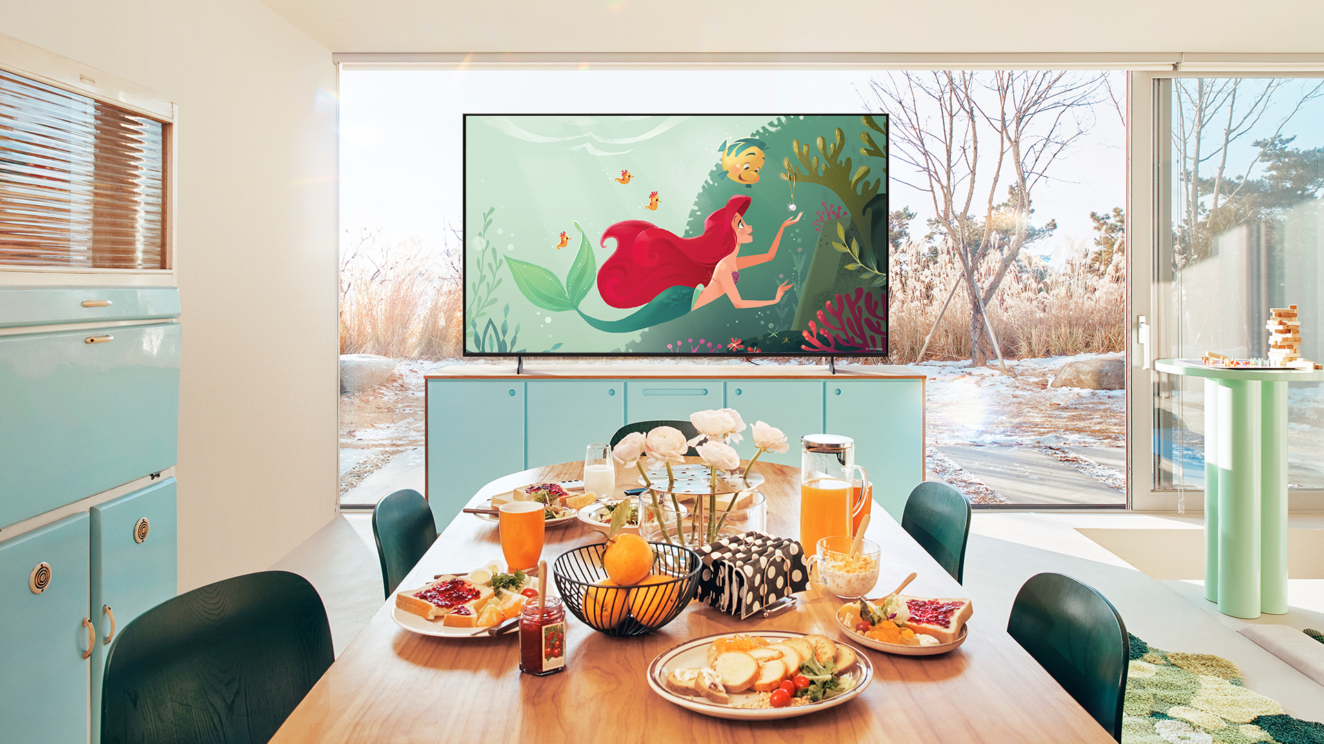 Samsung Art Mode on a QLED TV, showcasing Disney collection art piece