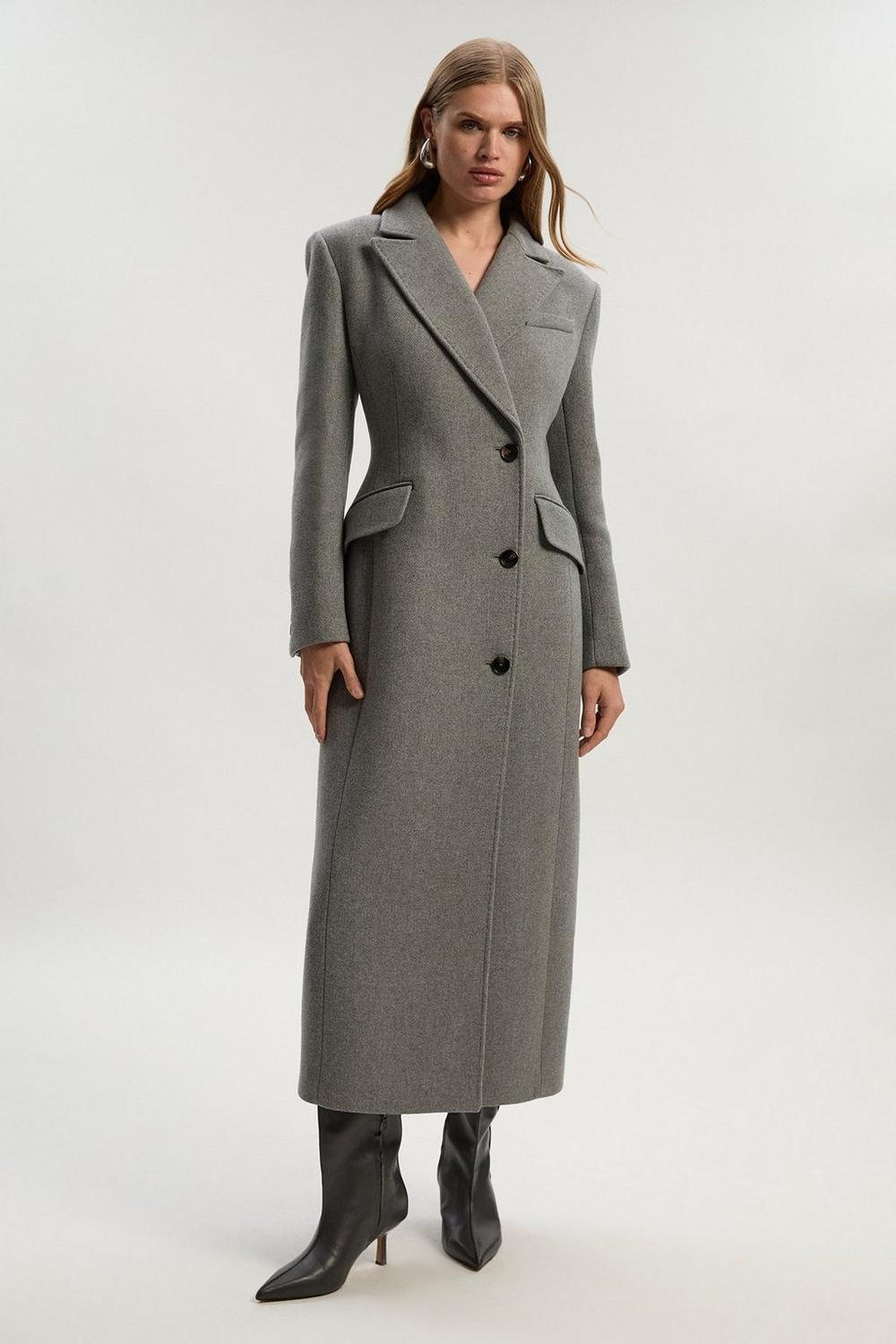 Wool Blend Tailored Fitted Maxi Coat