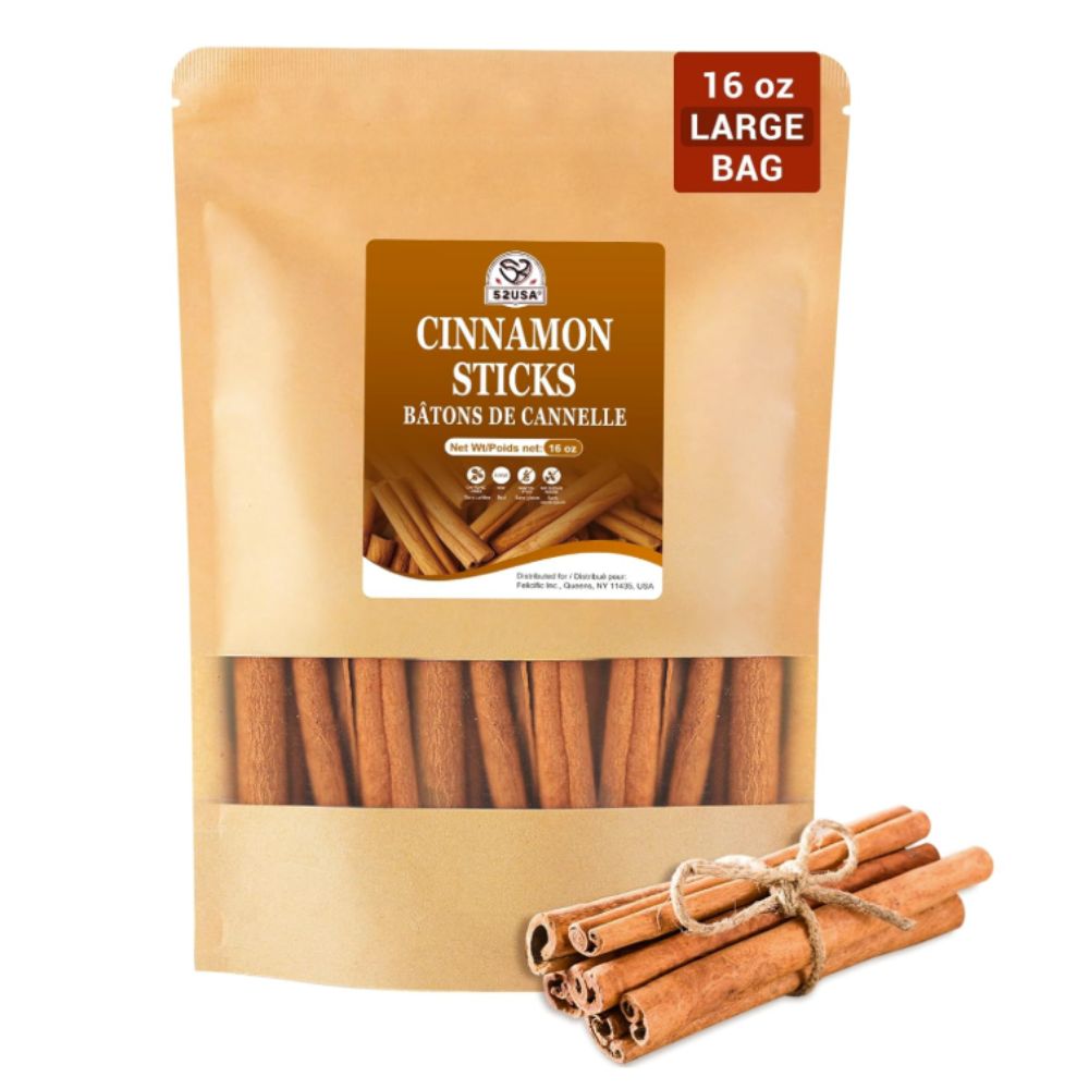 Bag of cinnamon sticks with a bunch of sticks tied with string 