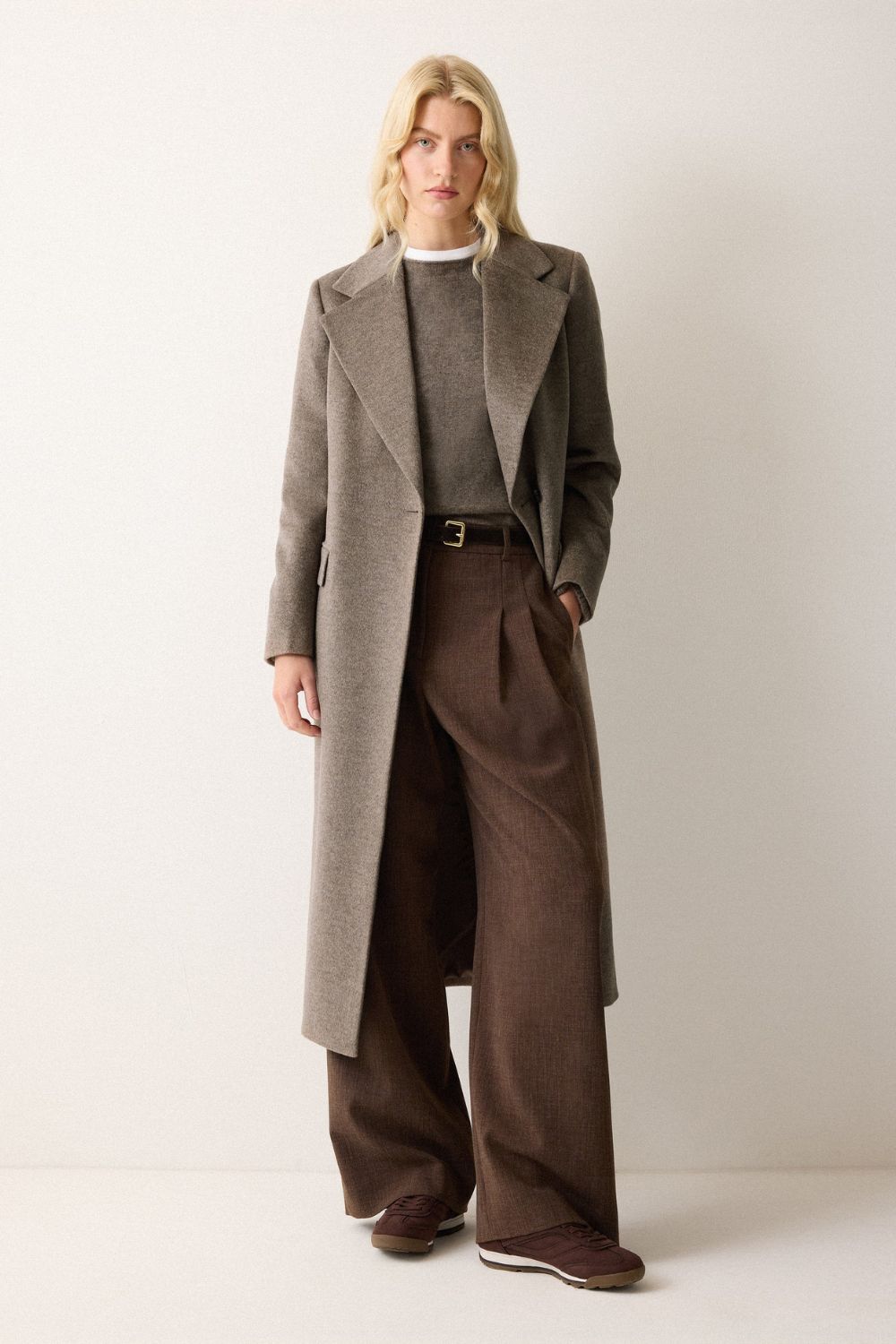 Wool Maxi City Coat | Taupe