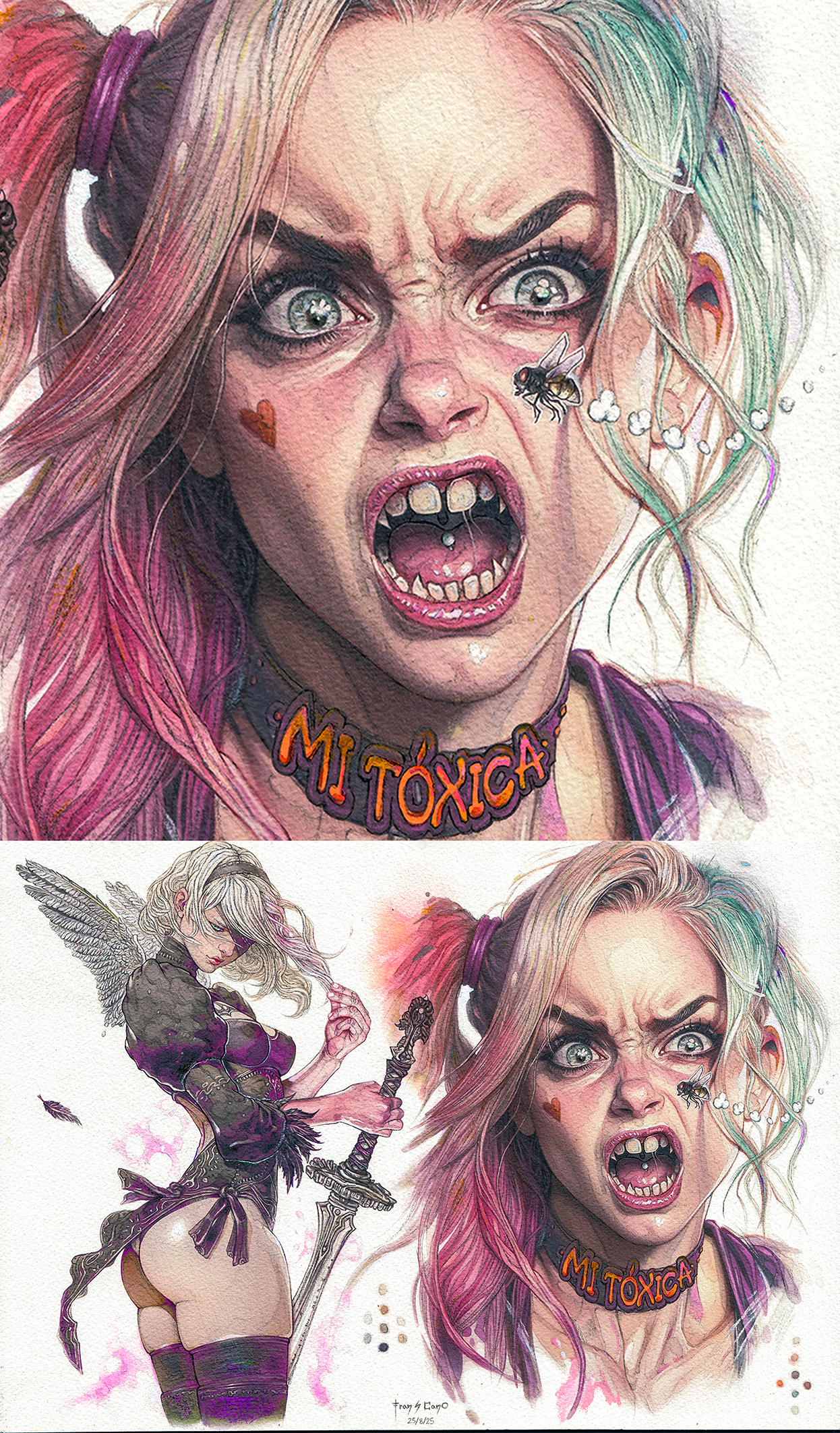 Fine art drawing of Harley Quinn