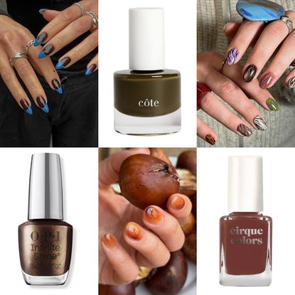 fall nail collage blue french tips burgundy nails zebra print chestnut jelly manicure brown and green nail polishes bronze chrome polish