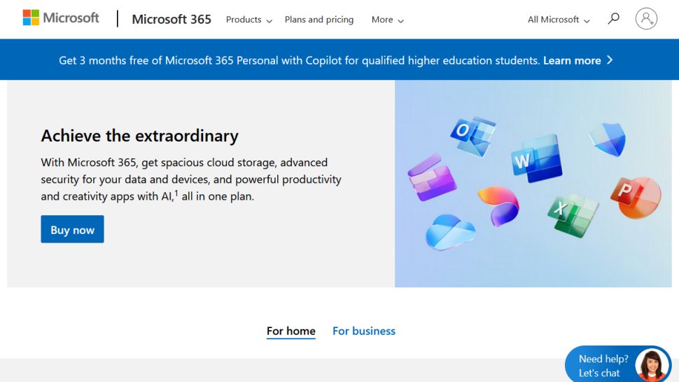 Microsoft 365 website screenshot (August 2025).