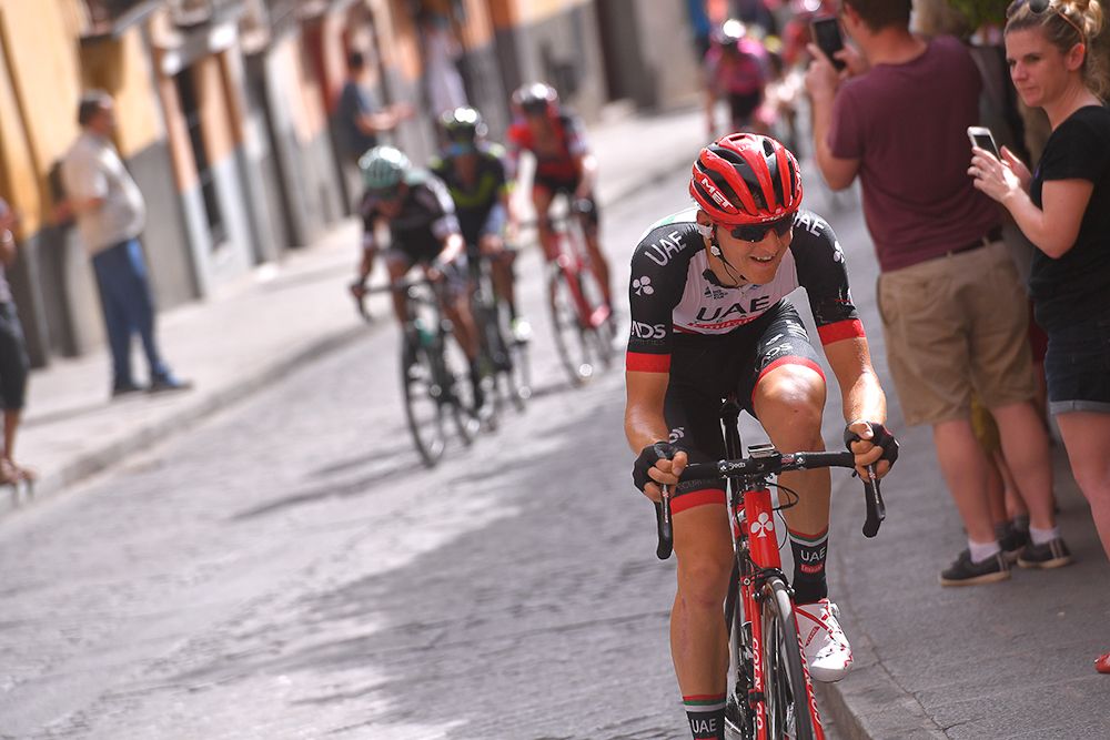 Matej Mohoric (UAE Team Emirates) drives to the line during stage 7 of the Vuelta a Espana