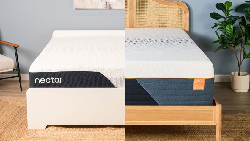 The Nectar Luxe Memory Foam mattress next to the Nectar Ultra Hybrid mattress