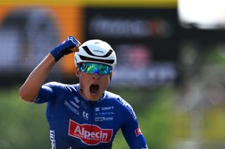 BAYONNE FRANCE JULY 03 Jasper Philipsen of Belgium and Team AlpecinDeceuninck celebrates at finish line as stage winner during the stage three of the 110th Tour de France 2023 a 1935km stage from AmorebietaEtxano to Bayonne UCIWT on July 03 2023 in Bayonne France Photo by David RamosGetty Images