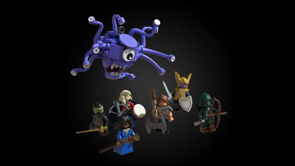 LEGO Dungeons &amp; Dragons, with the adventuring party being menaced by a beholder