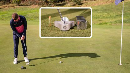 Golf Monthly Top 50 Coach demonstrating a putting drill using an empty golf ball box