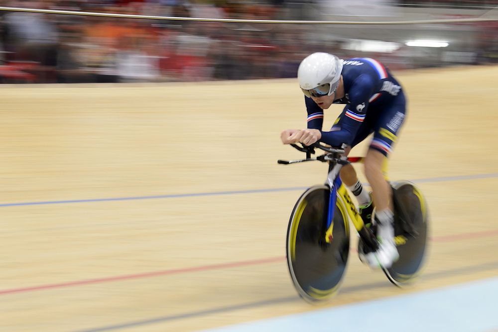 Thomas Boudat of France rides during the Men's Omnium Flying Lap