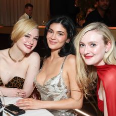 Kylie Jenner with Elle and Dakota Fanning at the 2025 Golden Globes