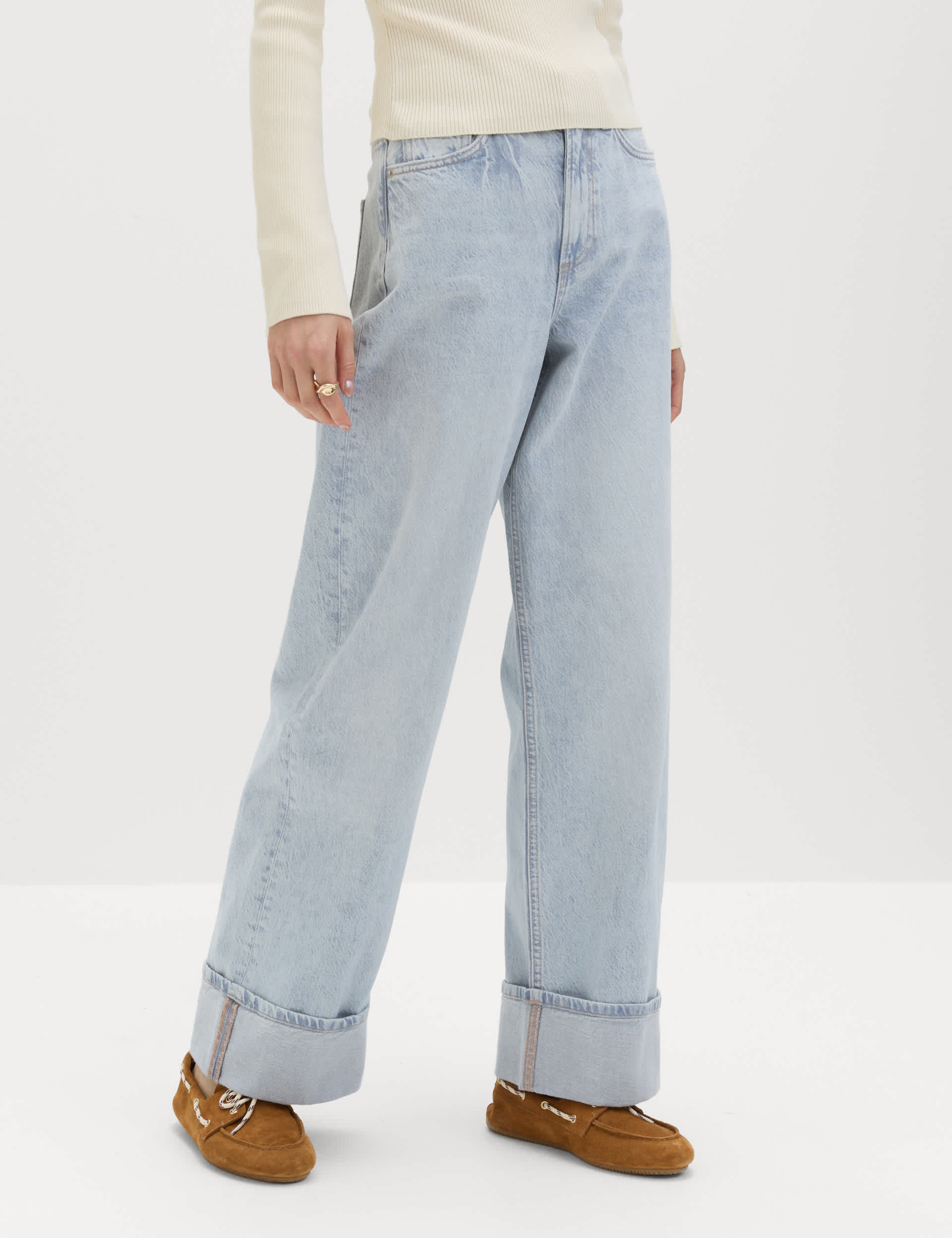 High Waisted Wide Leg Turn Up Jeans