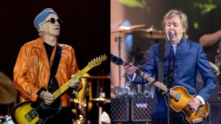 Keith Richards and Paul McCartney onstage (composite image)