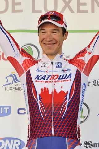 Stage winner Denis Galimzyanov (Katusha) on the podium.