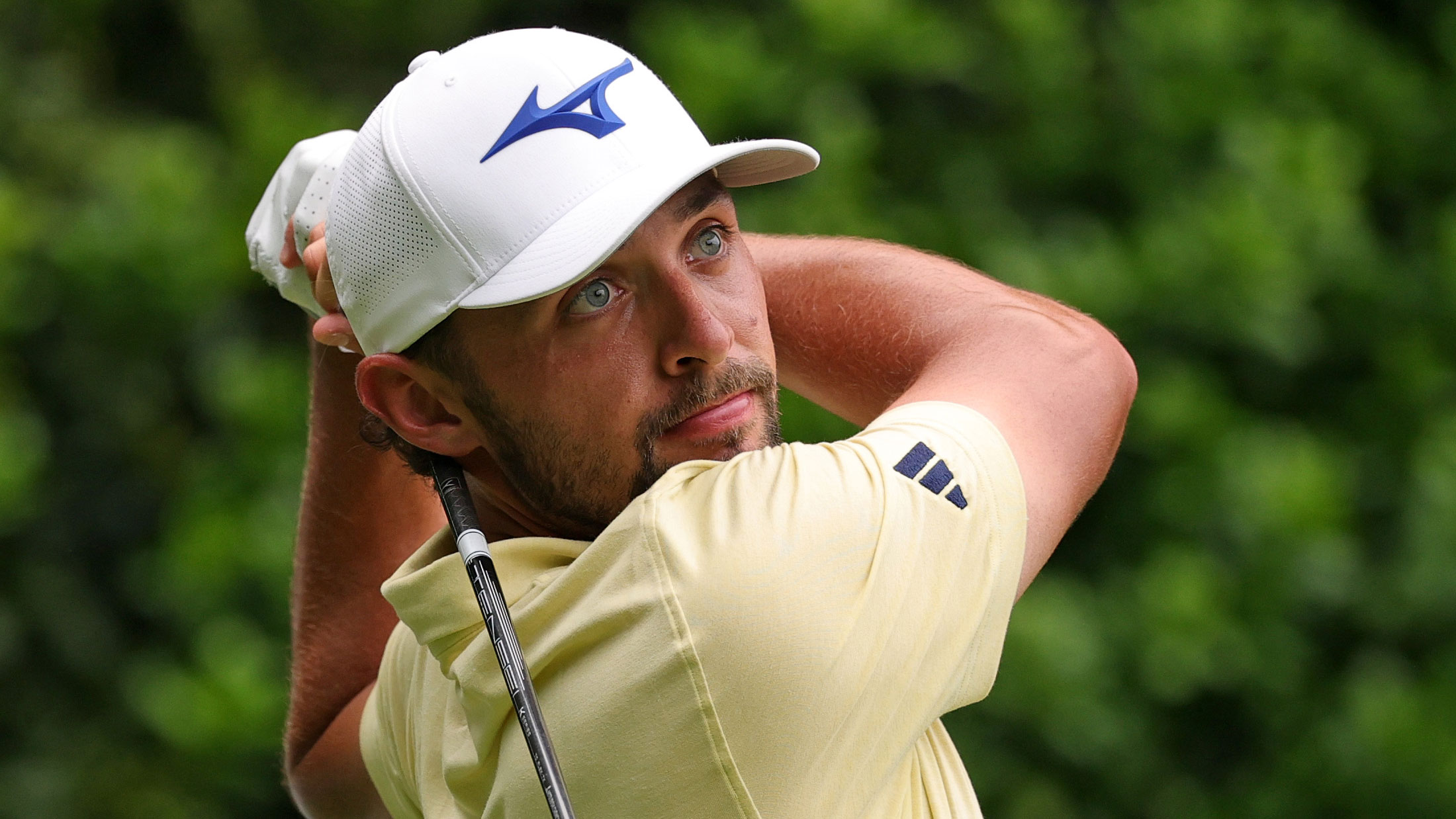 Marco Penge hitting a tee shot at the 2025 PGA Championship at Quail Hollow