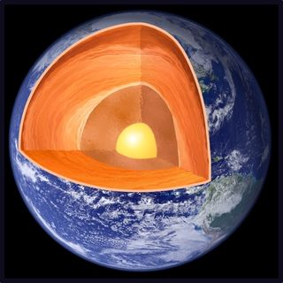 An illustration of Earth's layers, including the crust, mantle and core.