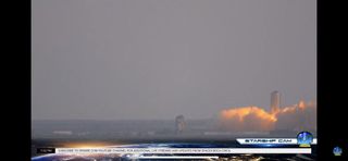 SpaceX's SN6 Starship prototype performs a static fire test at the company's South Texas site on Aug. 23, 2020.