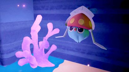 The Pokopia Windup Inkay toy floats underwater.