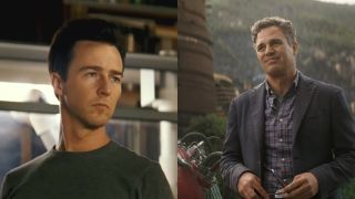 Left, Edward Norton in The Incredible Hulk, Right, Mark Ruffalo in Avengers: Infinity War