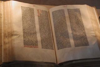 A copy of the Gutenberg Bible belonging to the Library of Congress.
