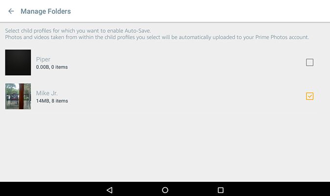 Child Profile - Camera Settings