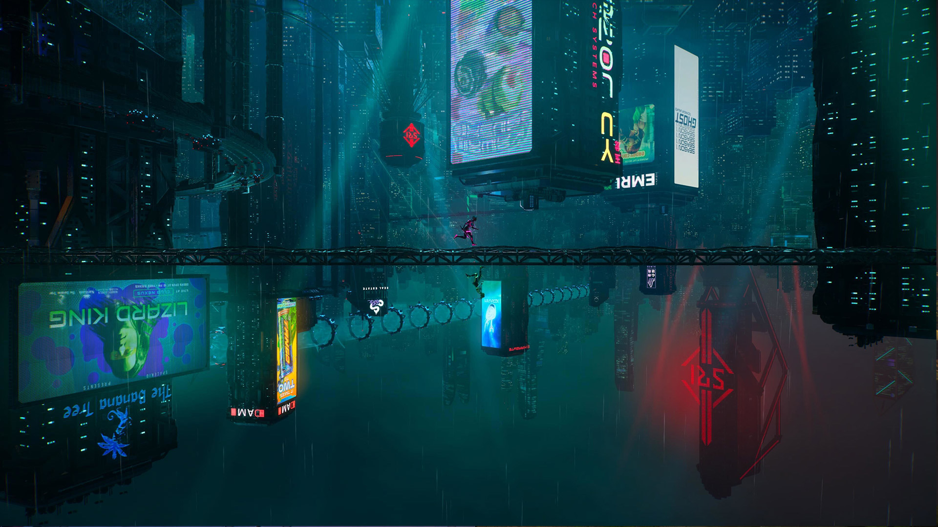 Screenshots in the game split novel show a cyberpunk city