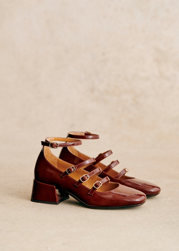 Elodie Mary Janes - Patent Mahogany - Patent Cowide Leather - Sézane