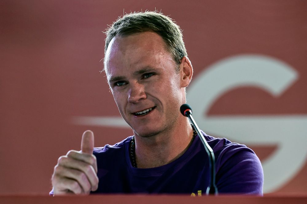Chris Froome talks at a press conference ahead of the Giro de Rigo