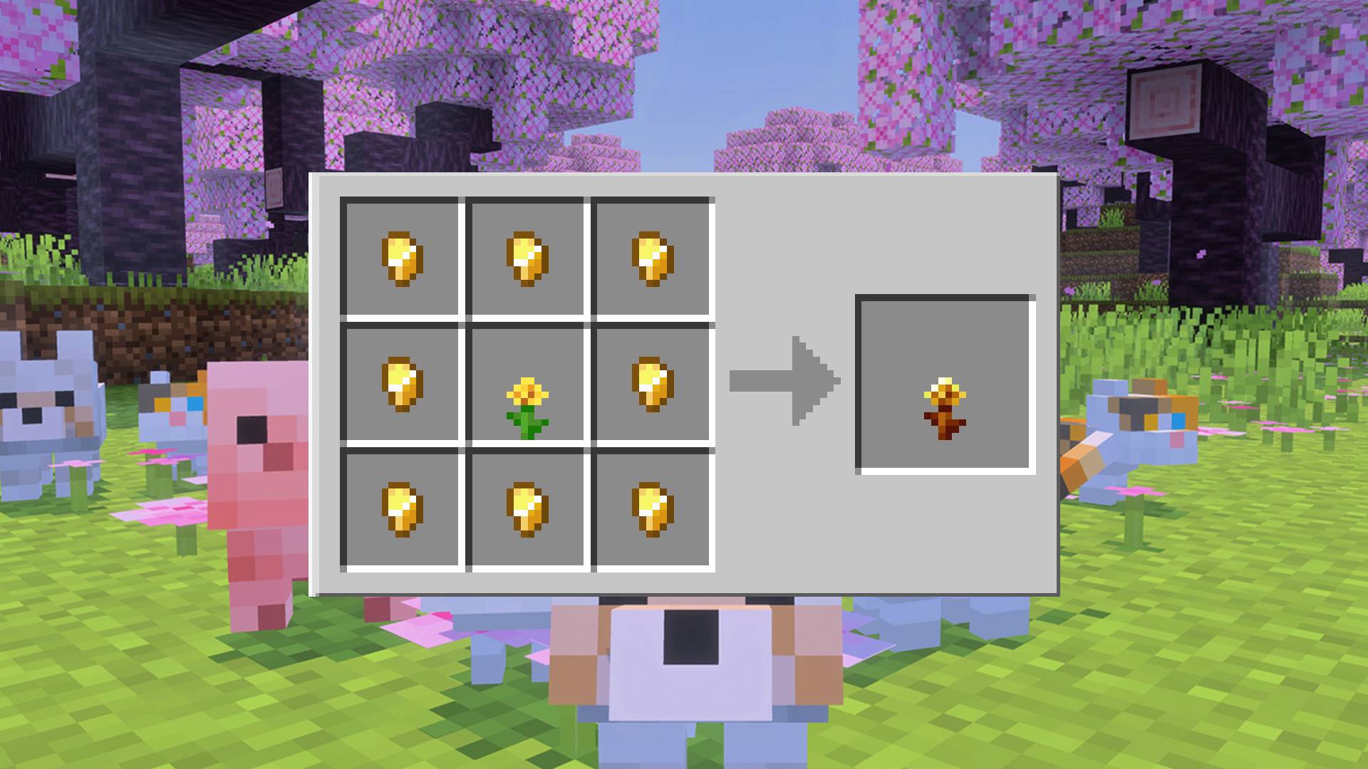 Golden Dandelion in Minecraft crafting recipe