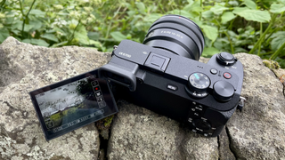 Sony A6700 mirrorless camera outside on a wall