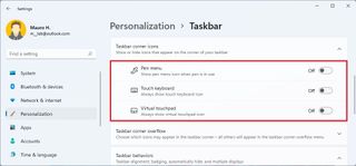 Taskbar corner icons