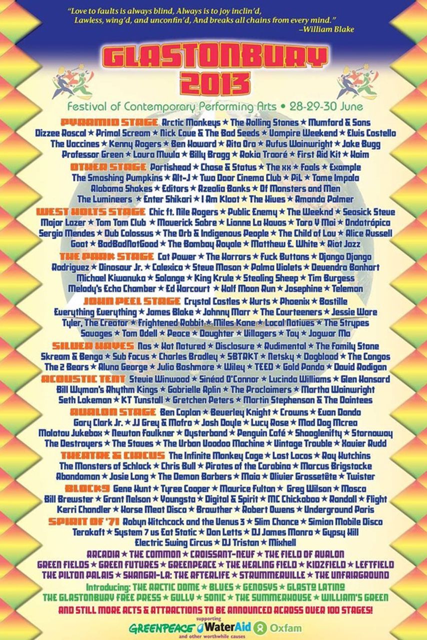 glastonbury 2013 lineup 