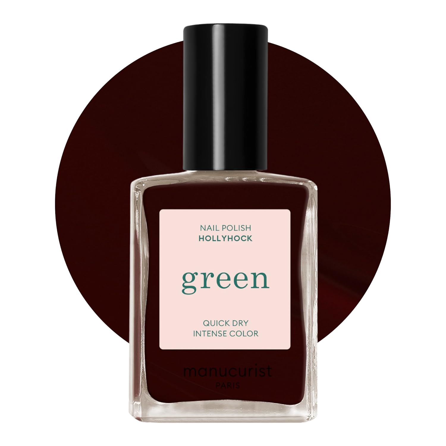 Manucurist Green Nail Polish Hollyhock - Blackish Red Nail Polish - 9-Free, Plant-Based and Vegan - Manicure - Made in France - 0.5 Fl Oz