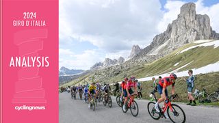 The peloton race through the Dolomites at the 2023 Giro d'Italia