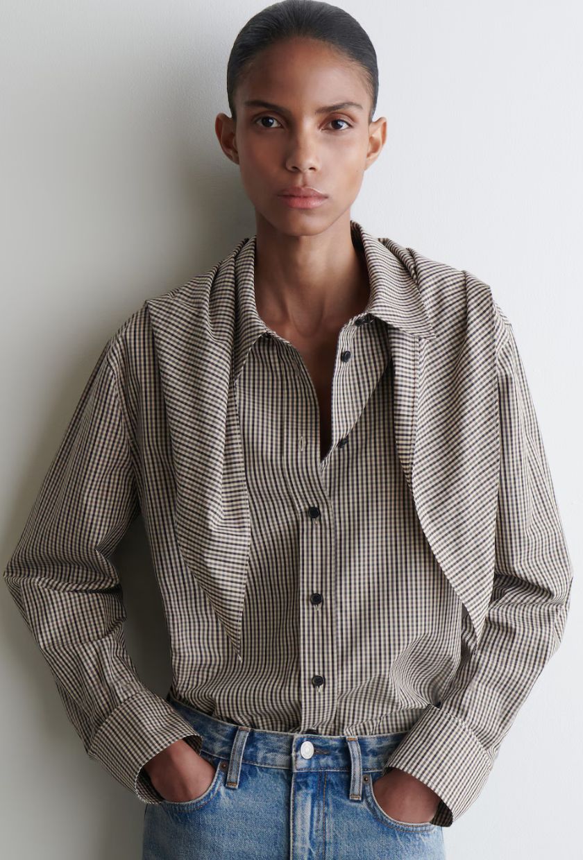 COS, Checked Scarf-Detail Shirt