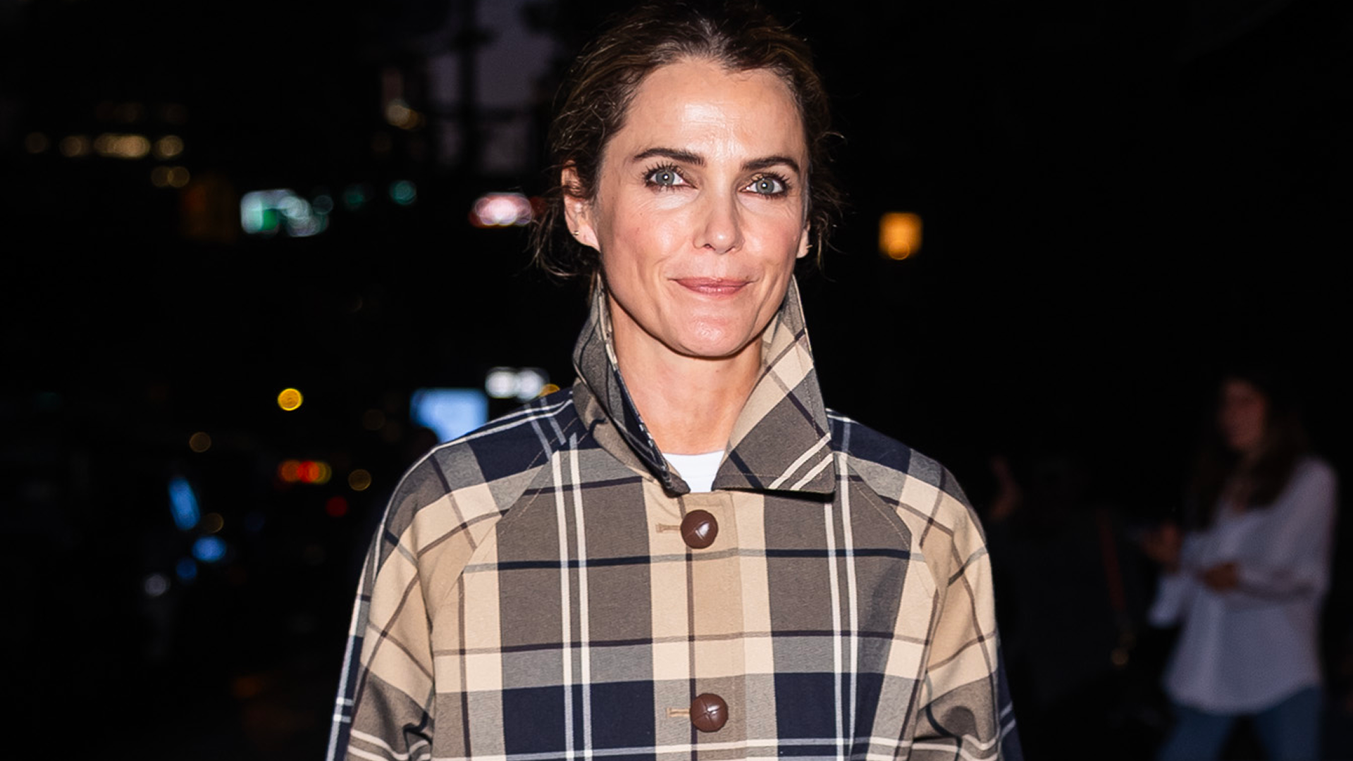 Keri Russell attended a Barbour event in New York City in a plaid jacket, cuffed jeans, and strappy sandals