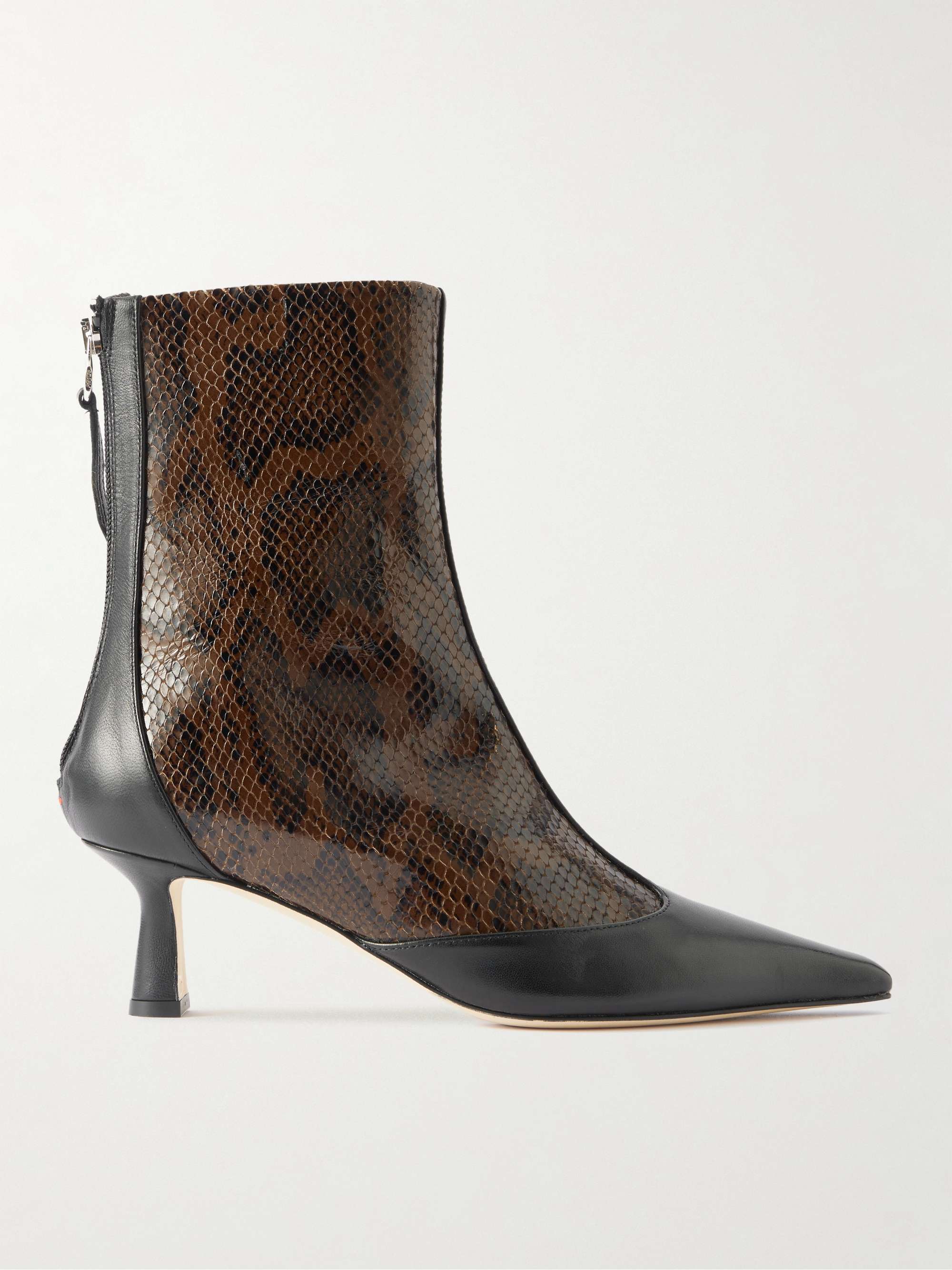 Sila Smooth and Snake-Effect Leather Ankle Boots