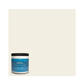 A sample pot and swatch of Behr's Blank Canvas paint