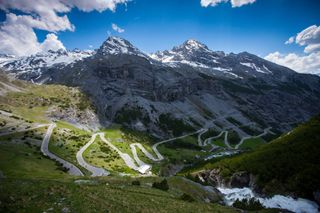 The iconic Stelvio climb in the Italian Alps