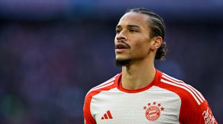 Liverpool target Leroy Sane of Bayern Muenchen reacts during the Bundesliga match between FC Bayern München and 1. FC Heidenheim 1846 at Allianz Arena on November 11, 2023 in Munich, Germany. (Photo by Daniel Kopatsch/Getty Images)