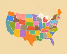 Colorful, illustrated map of the United States