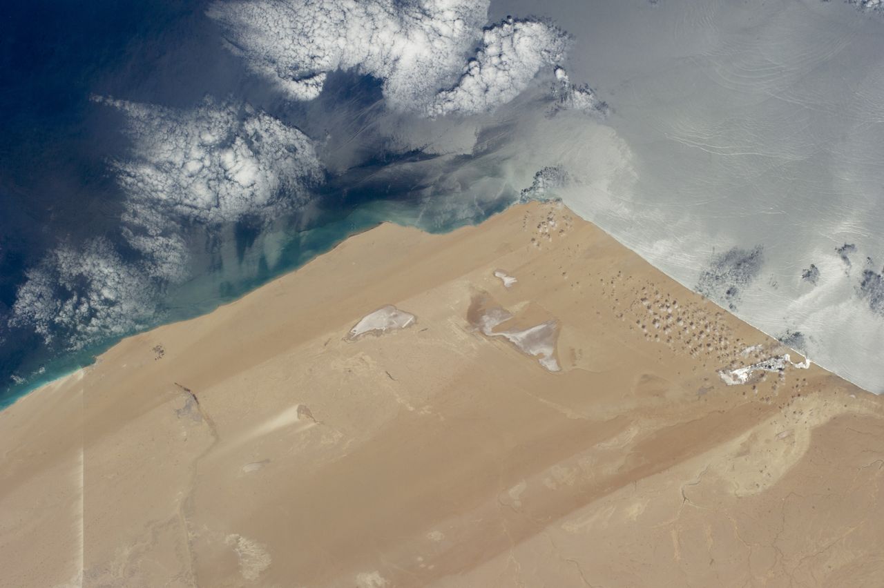 About 134 miles (215 kilometers) of the Saharan coastline were captured in this 2014 image taken from the International Space Station.