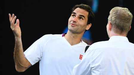 Roger Federer is interviewed after his victory over Tennys Sandgren at the Australian Open