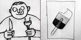 Early sketches by illustrators Jean Jullien and Adrian Johnson