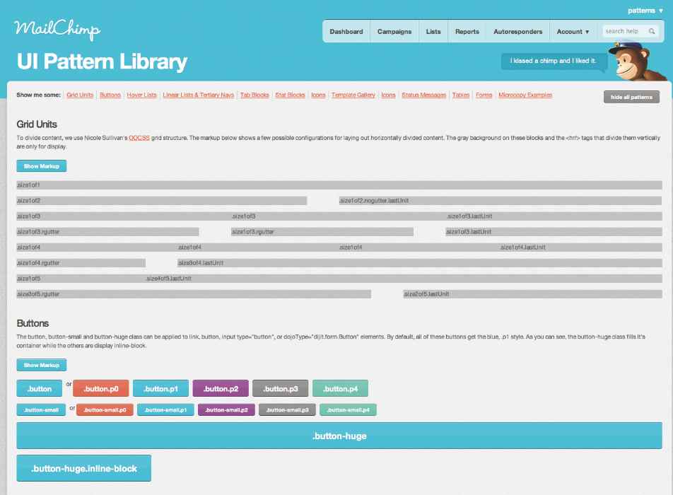 The MailChimp site works well visually due to some nice work on its UI Pattern Library