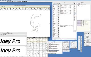 Just some of FontLab Studio's many menus on display, as Frank edits the 'Ç' glyph from FS Joey Pro