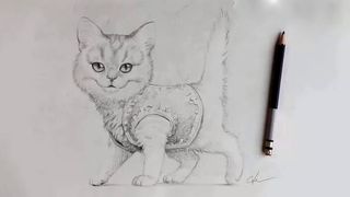 Finished pencil drawing of a cat